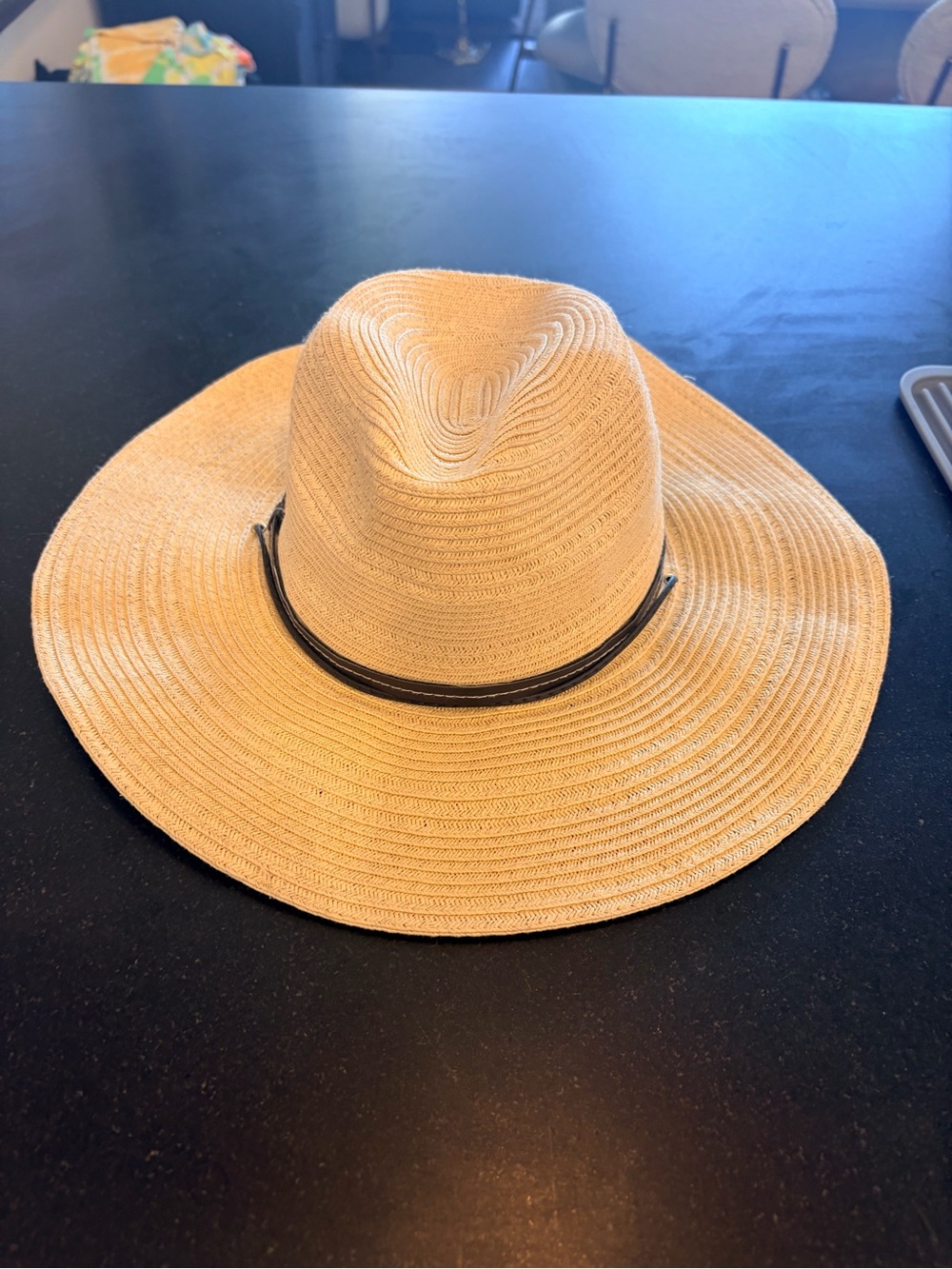 Coolibar Natural Straw Wide-Brim Sun Hat with Black Band (UPF 50+)
